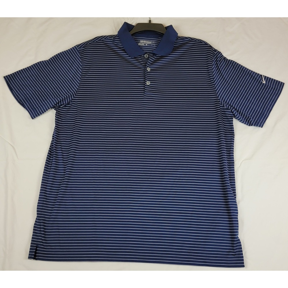 Nike Golf Tour Performance Polo Shirt Men's XL Navy White Stripe Dri-Fit Stretch